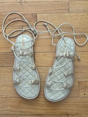 Sam Edelman Lace Up Sandals Quilted Strappy Flat Boho Wrap Neutral Size 6.5